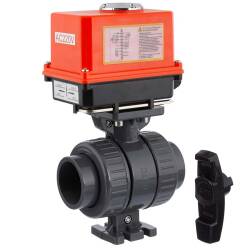 PVC-U 2Wege Kugelhahn FPM mit elektrischem Stellantrieb - 2fach Klebemuffe