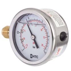 HTC&copy; Manometer 2" Au&szlig;engewinde -1 bis +1,5bar Glycerinf&uuml;llung seitlich links 1/4"