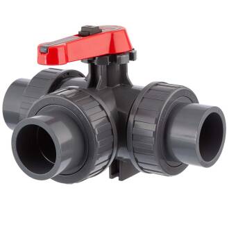 HTC© PVC-U 3Wege Kugelhahn Industrie T-Bohrung 3fach Klebemuffe