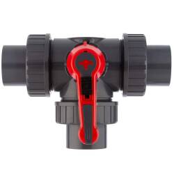 HTC&copy; PVC-U 3Wege Kugelhahn Industrie T-Bohrung 3fach Klebemuffe