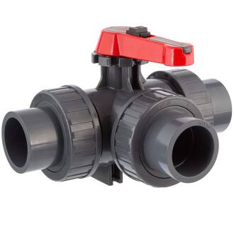 U-PVC 3 way ball valve, adjustable, solvent socket