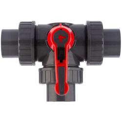 U-PVC 3 way ball valve, adjustable, solvent socket