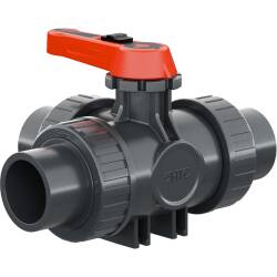 HTC&copy; PVC-U 3Wege Kugelhahn Industrie L-Bohrung 3fach Klebemuffe
