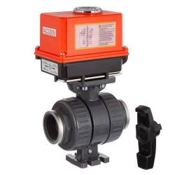 PVC-U 2Wege Kugelhahn FPM mit elektrischem Stellantrieb - 2fach Innengewinde verst&auml;rkt