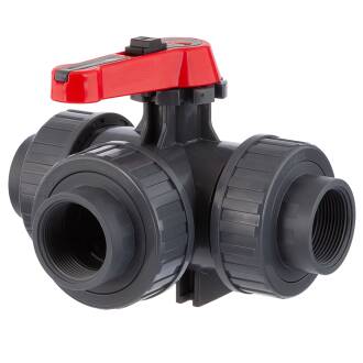 HTC© PVC-U 3Wege Kugelhahn Industrie T-Bohrung 3fach Innengewinde