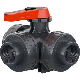 PVC-U 3Wege Kugelhahn Industrie T-Bohrung 3fach Innengewinde