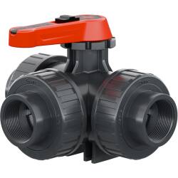 PVC-U 3Wege Kugelhahn Industrie T-Bohrung 3fach Innengewinde