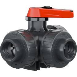 PVC-U 3Wege Kugelhahn Industrie T-Bohrung 3fach Innengewinde