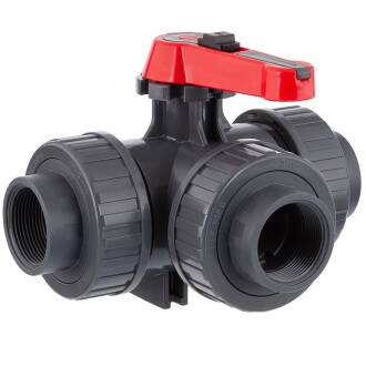 HTC© PVC-U 3Wege Kugelhahn Industrie L-Bohrung 3fach Innengewinde