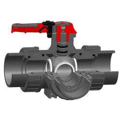 HTC&copy; PVC-U 3Wege Kugelhahn Industrie L-Bohrung 3fach Innengewinde