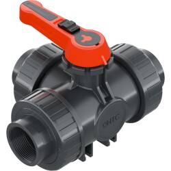 U-PVC 3 way ball valve, adjustable, solvent socket