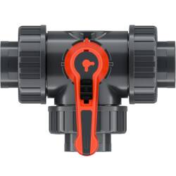 U-PVC 3 way ball valve, adjustable, solvent socket