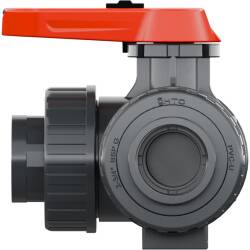 U-PVC 3 way ball valve, adjustable, solvent socket