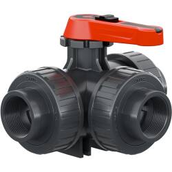 PVC-U 3Wege Kugelhahn Industrie L-Bohrung 3fach Innengewinde