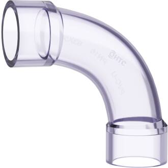 PVC-U Bogen 90° Transparent, Spritzguss PN 16, 2fach Klebemuffe