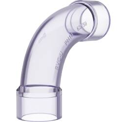 PVC-U Bogen 90&deg; Transparent, Spritzguss PN 16, 2fach Klebemuffe