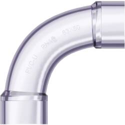 PVC-U Bogen 90&deg; Transparent, Spritzguss PN 16, 2fach Klebemuffe
