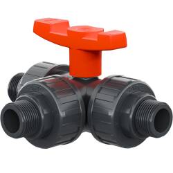 PVC-U 3-Wege-Kugelhahn ECO T-Bohrung, Aussengewinde