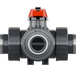 PVC-U 3Wege Kugelhahn Industrie L-Bohrung 3fach Innengewinde verst&auml;rkt