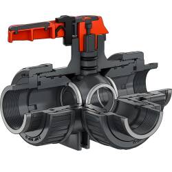PVC-U 3Wege Kugelhahn Industrie L-Bohrung 3fach Innengewinde verst&auml;rkt