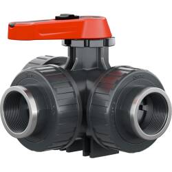 PVC-U 3Wege Kugelhahn Industrie L-Bohrung 3fach...