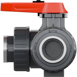 PVC-U 3Wege Kugelhahn Industrie L-Bohrung 3fach Innengewinde verst&auml;rkt