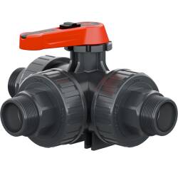 PVC-U 3Wege Kugelhahn Industrie T-Bohrung 3fach...