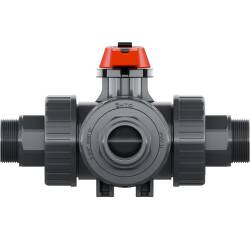 PVC-U 3Wege Kugelhahn Industrie T-Bohrung 3fach Aussengewinde
