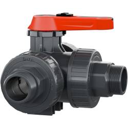 PVC-U 3Wege Kugelhahn Industrie T-Bohrung 3fach Aussengewinde