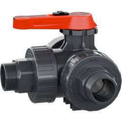 PVC-U 3Wege Kugelhahn Industrie T-Bohrung 3fach Aussengewinde