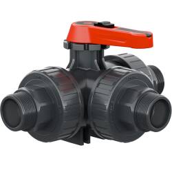 PVC-U 3Wege Kugelhahn Industrie L-Bohrung 3fach...