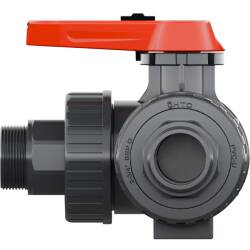 PVC-U 3Wege Kugelhahn Industrie L-Bohrung 3fach Aussengewinde